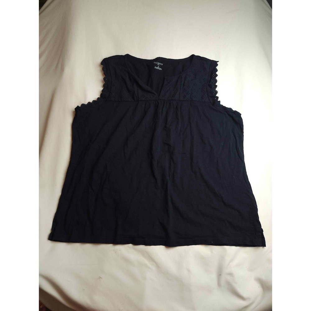Talbots Tank Top Womens Size 3X Black Knit Eyelet Sleeveless V-Neck Casual
